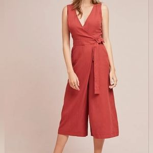 Anthropologie | Wrap Front Culotte Jumpsuit Red